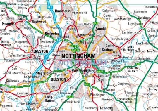 Map of Nottinghamshire showing where we undertake EPCs